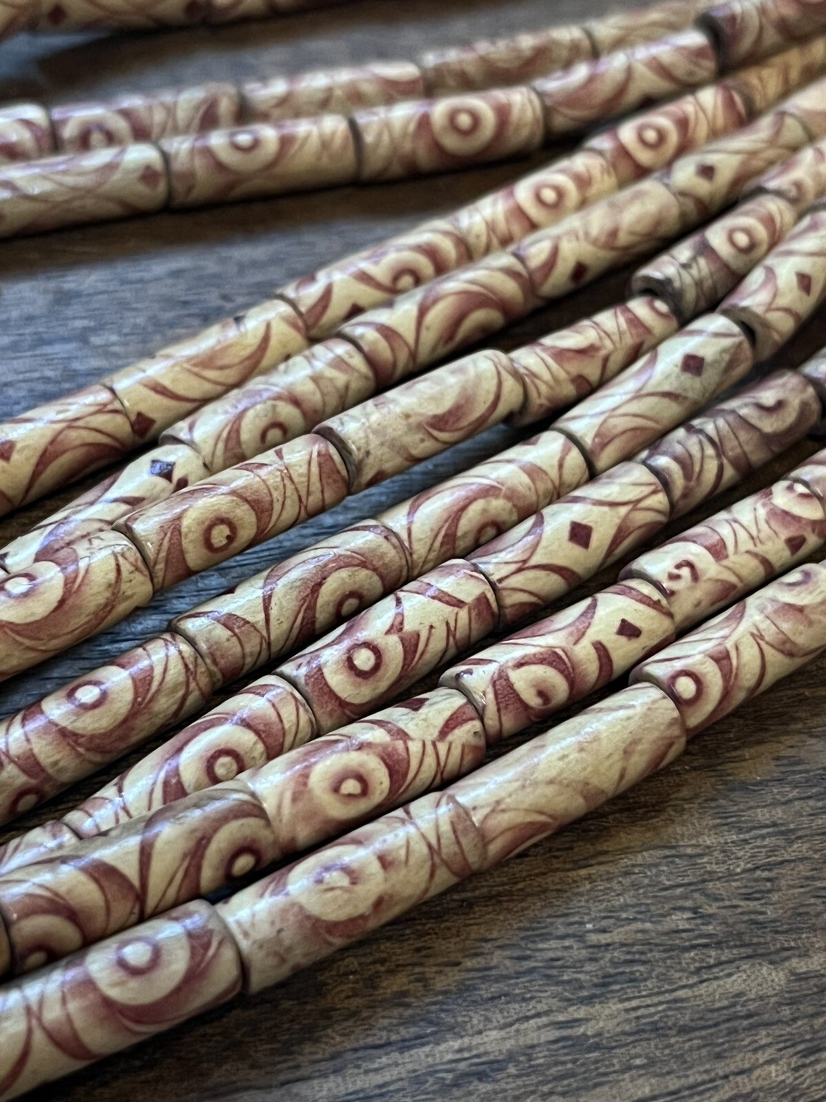 20 Inch Strand Vintage Painted Wood Loose beads Festival Boho 70s Style