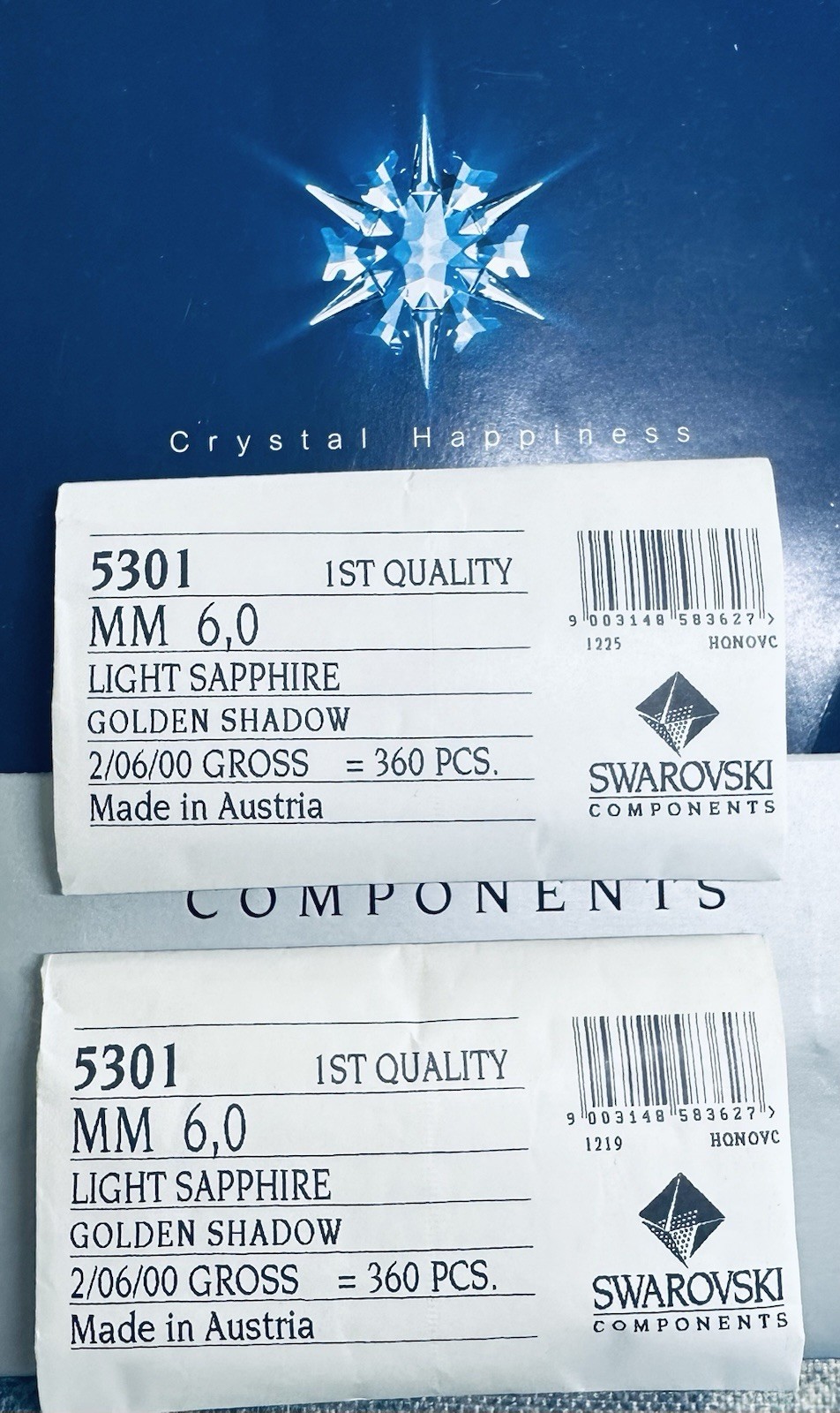 Swarovski 5328 6mm LIGHT SAPPHIRE GOLDEN SHADOW Austrian bicone beads360pcs pack