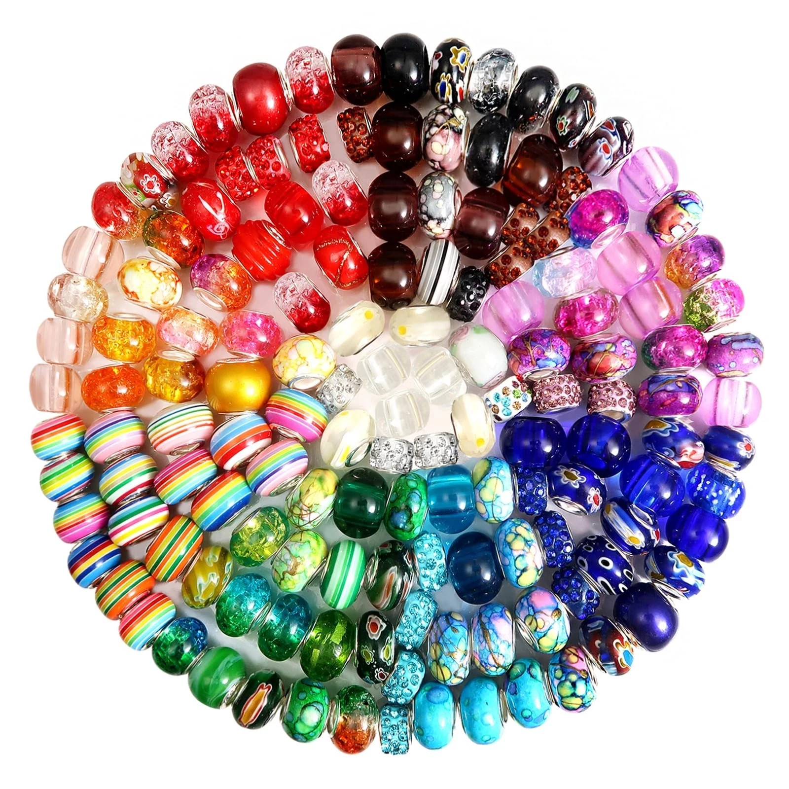 150 Pcs Glass European Lampwork Beads Large Holes for Jewelry Making Bracelet