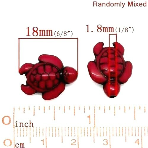 25 Turtle Tortoise Opaque Mix 18x15mm Black Embossed Inlay Acrylic Beads