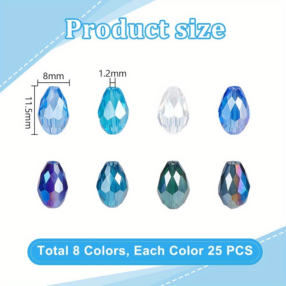 200pcs 8 colors Transparent Electroplate Glass Beads AB color Faceted Teardrop
