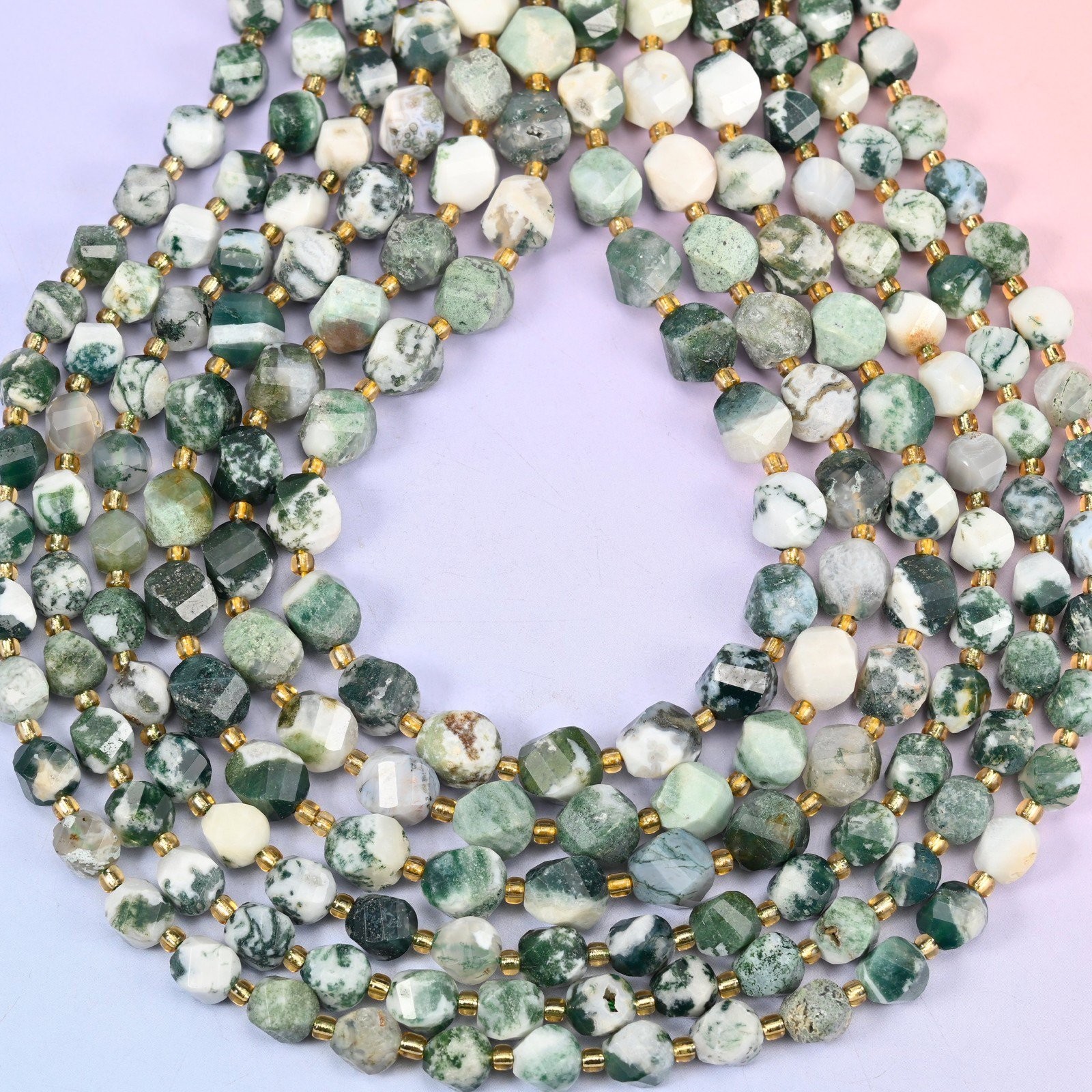 Tree Agate Faceted Spiral Twist Beads: Size 8mm 10mm, Jewelry Making