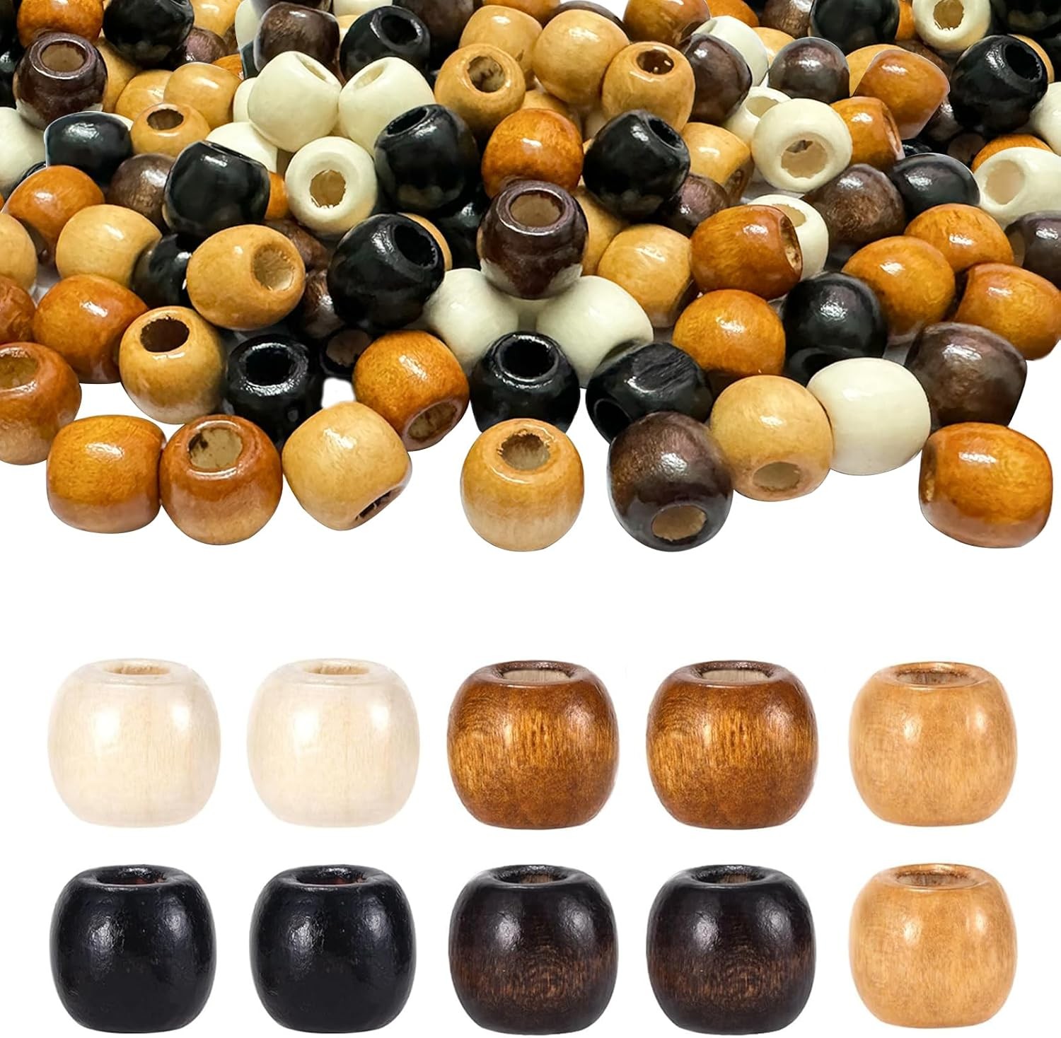 100 Pcs Wooden Beads for Crafts, Wsimily 11×12 mm Large Hole Natural Wood Round