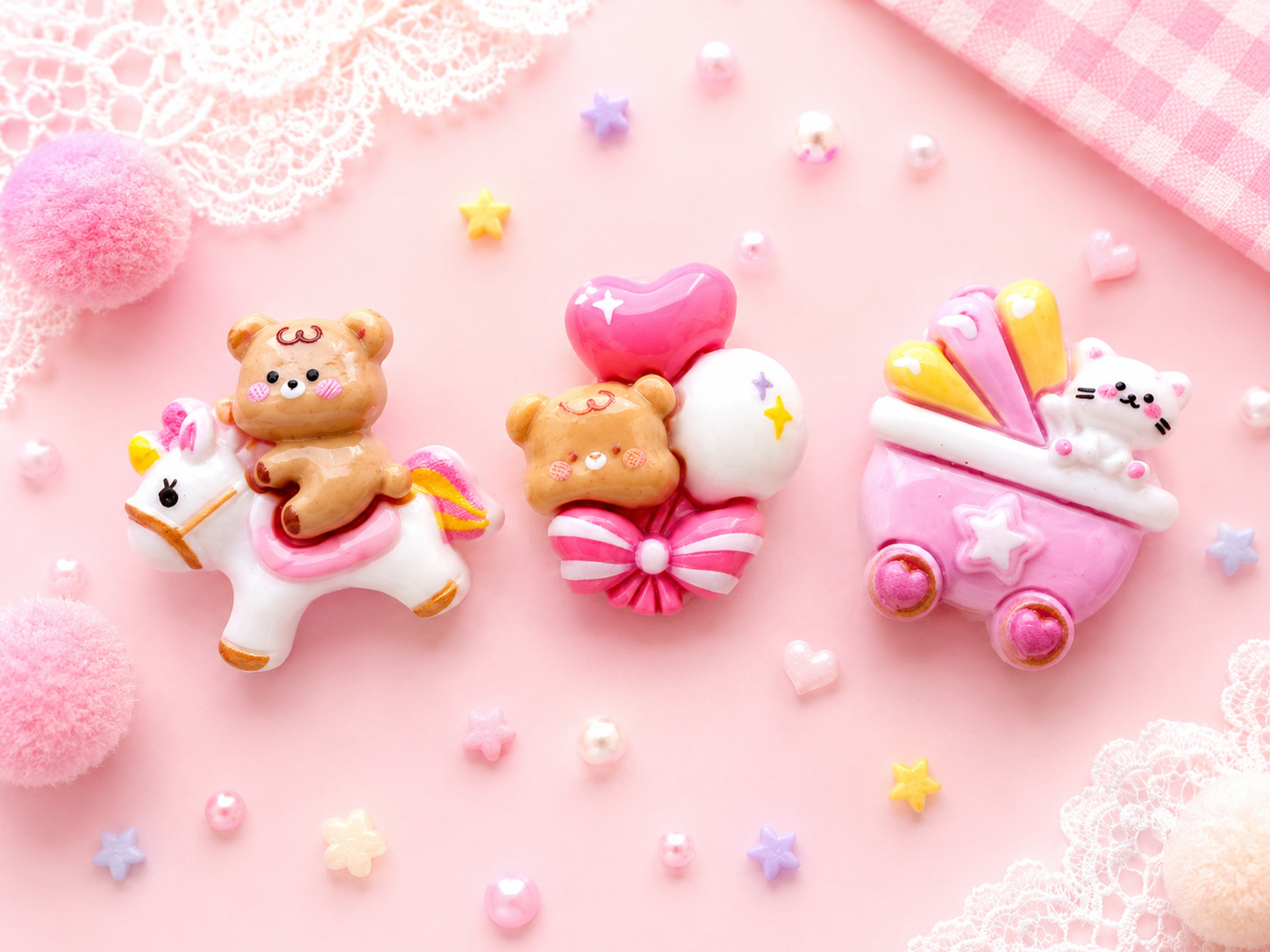 7-Piece Glossy Cute Pastel Kawaii Resin Charm Pack