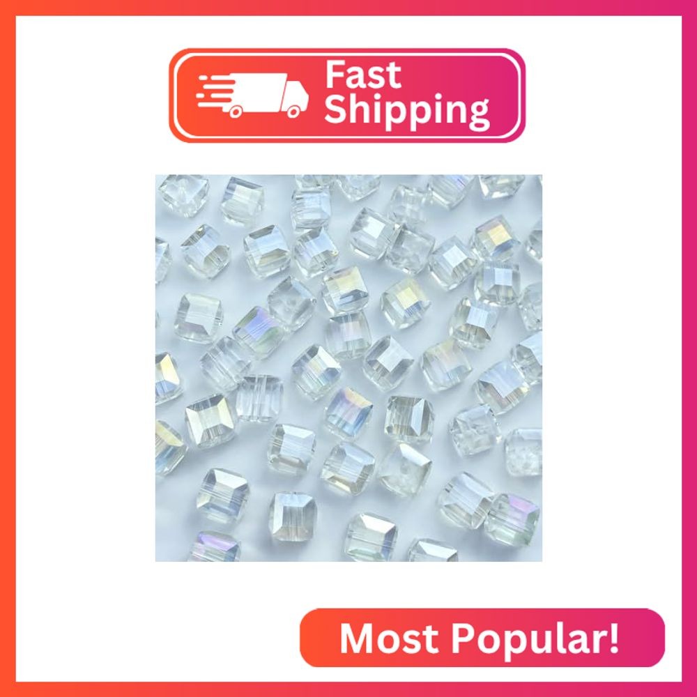 Jmassyang 100 Pieces 6mm Cube Crystal Glass Beads Square Spacer Beads with Hole