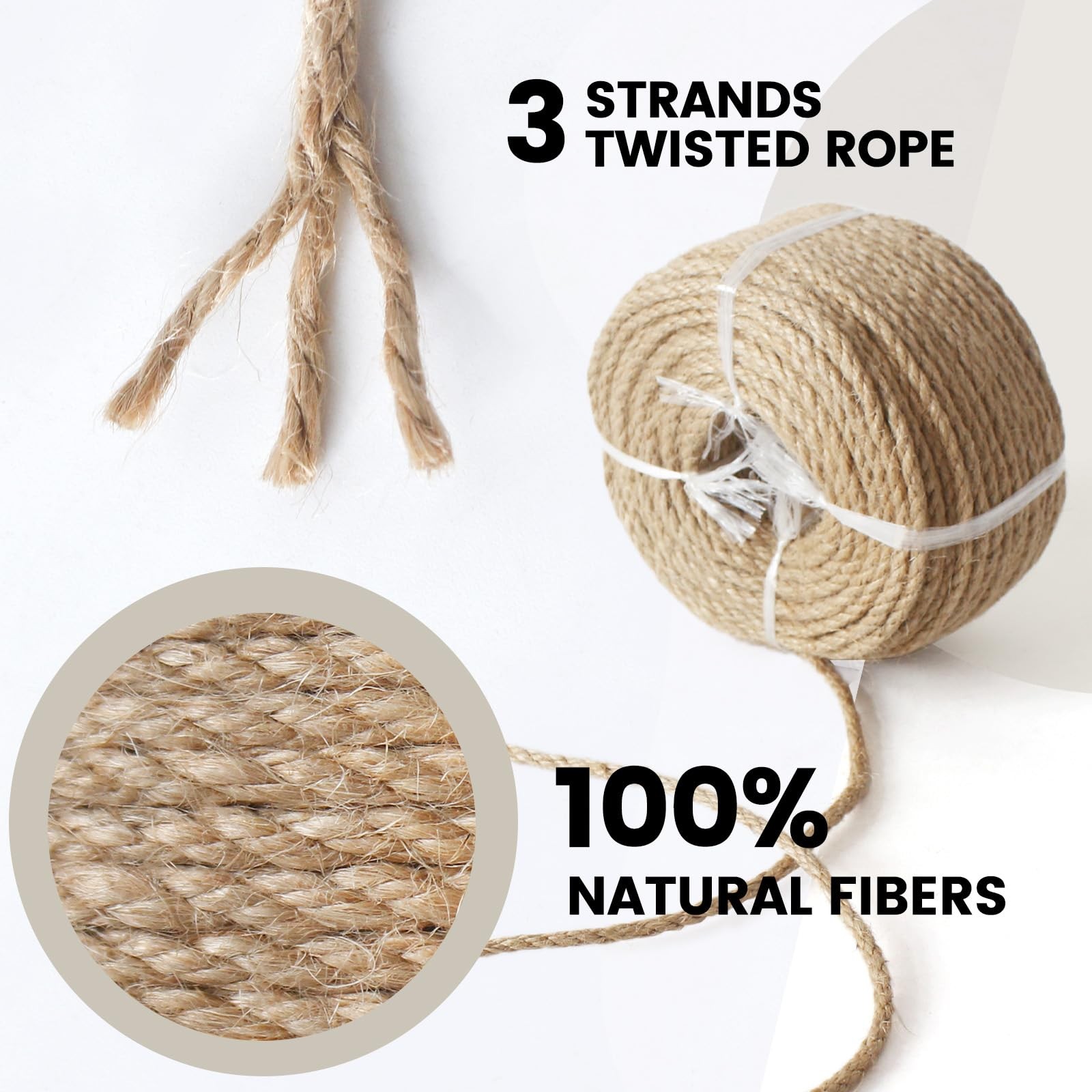 4mm Nature Jute Twine, 328 Feet Jute Rope for Cat Scratching Post DIY Arts Cr…