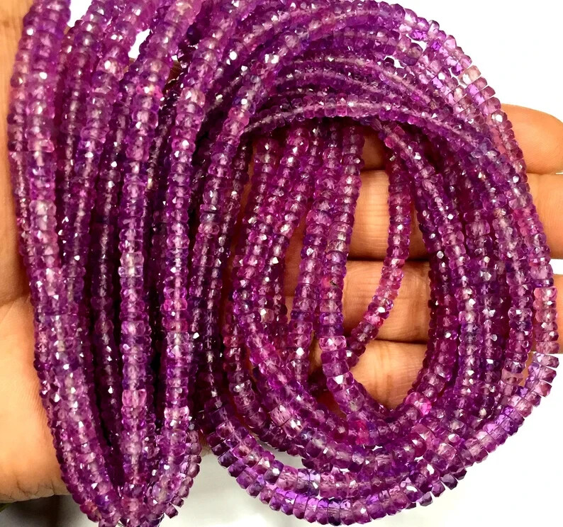 AAAA+Rare Pink Sapphire Faceted Rondelle Beads 4-5.MM Sparkling Gemstone Beads.