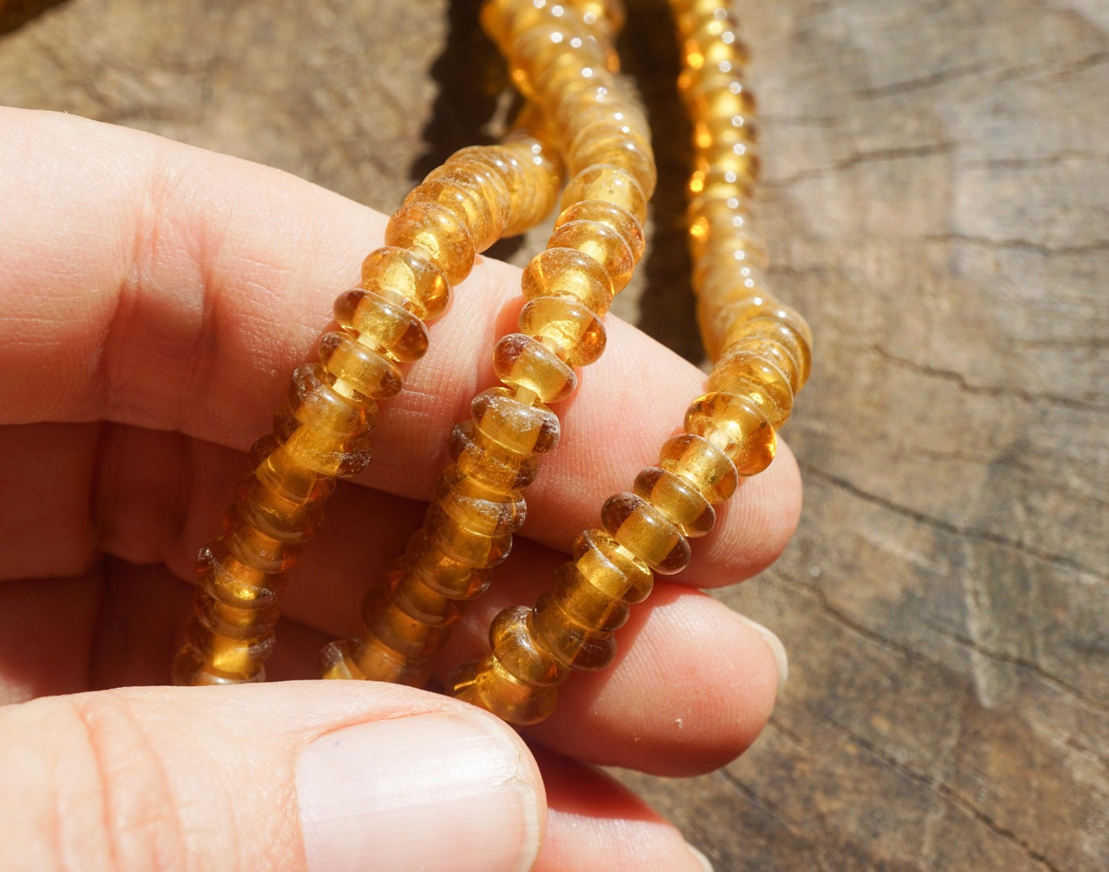 Artisan Made Topaz Glass Donut Beads: Golden Honey Color, 7mm Organic Shape