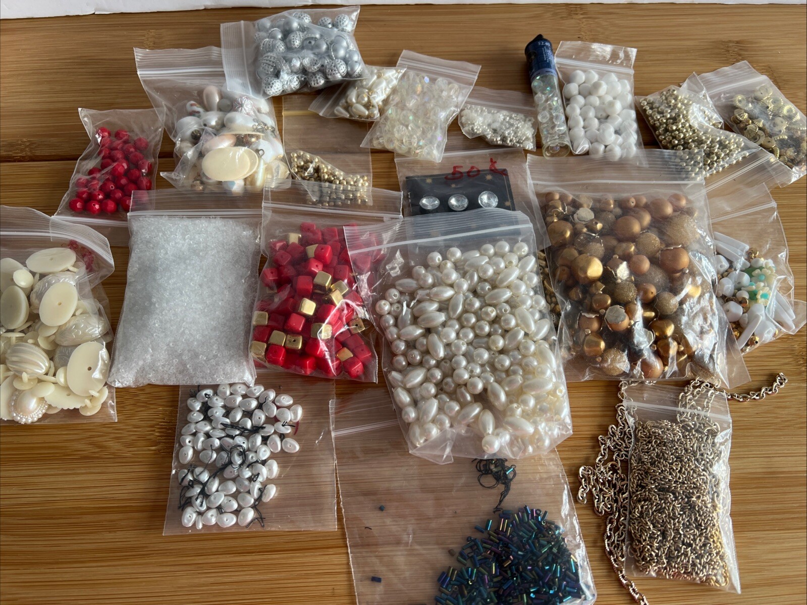 Bead Lot Jewelry Craft Faux Pearl Chain Segments Metal Glass Plastic 1 Lb6.9oz