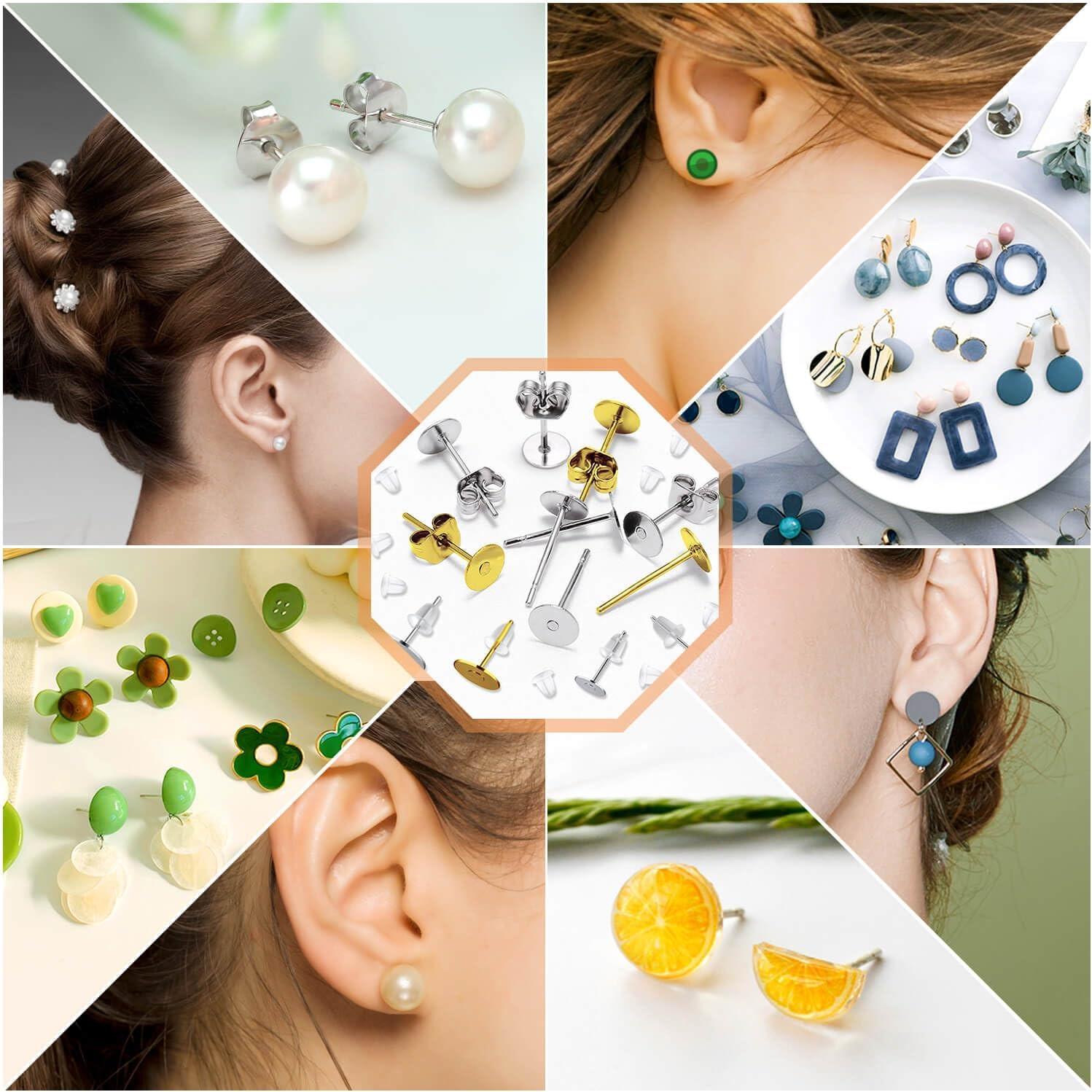 2000 Pcs Hypoallergenic Earring Posts and Backs Stud Earrings Making Kit Gold Si