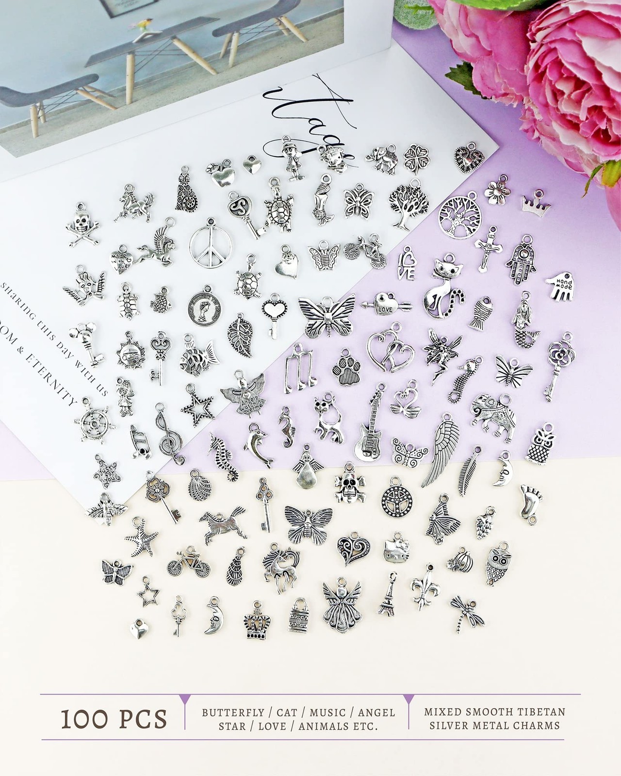 JIALEEY Wholesale Bulk Lots Jewelry 0.28-0.98 inch (0.7-2.5 cm), Silver
