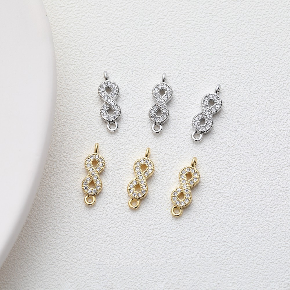 6pcs Zircon Numeral 8 Charm Connectors,Cubic Zirconia Figure 8 Pendant