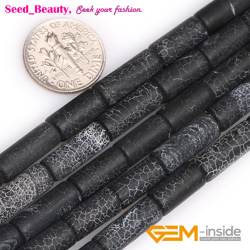 Natural Matte Black Agate Tube Column Loose Beads For Jewelry Making Strand 15″