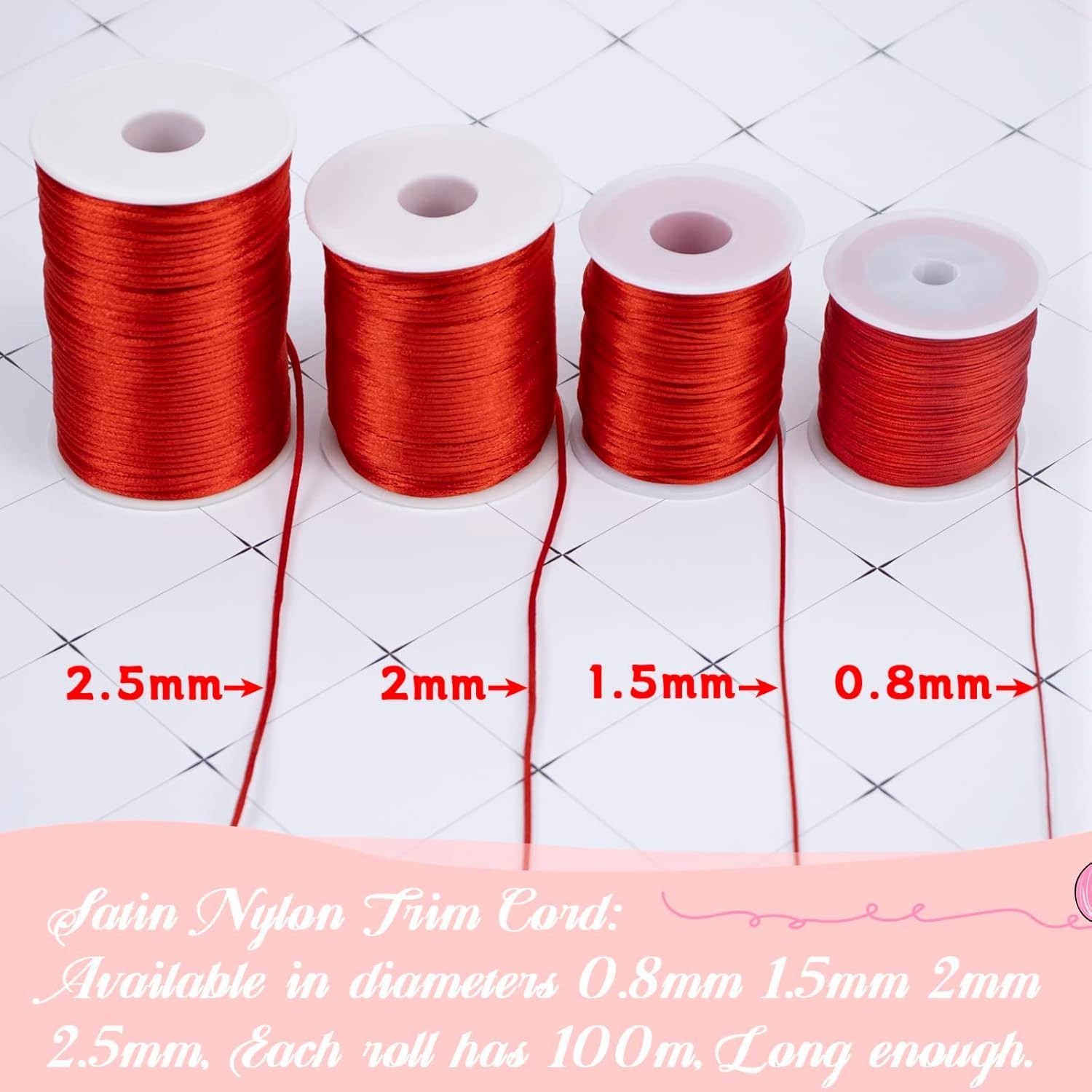 0.8mm Nylon Rattail Cord – 328 Feet in Black for DIY Jewelry Projects