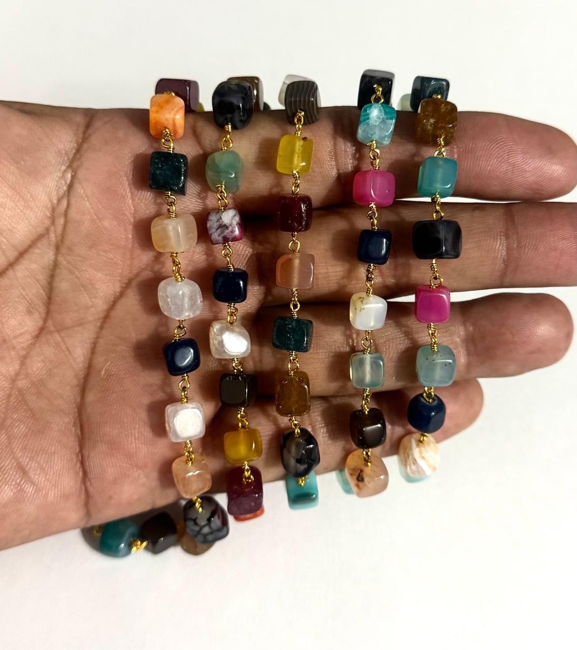 Multi-Color Cube Beads Rosary Chain Gold Plated DIY Jewelry Making Beaded Chain