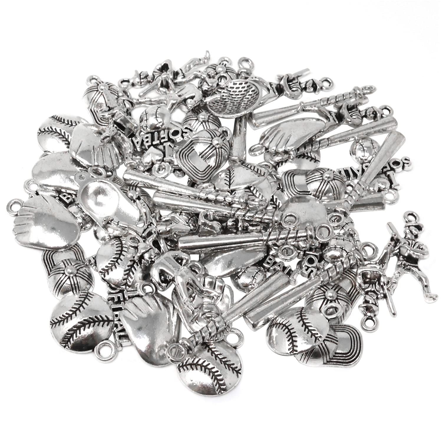 Honbay 60PCS Alloy Ball Sports Charms Softball Charms Pendant Softball Gloves Ba