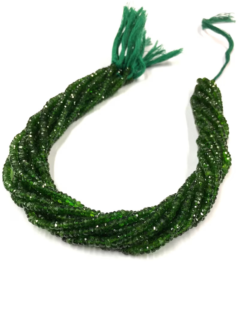 10 Strand Of 18 Inch Natural Faceted Chrome Diopside Beads 4mm Rondelle Beads.