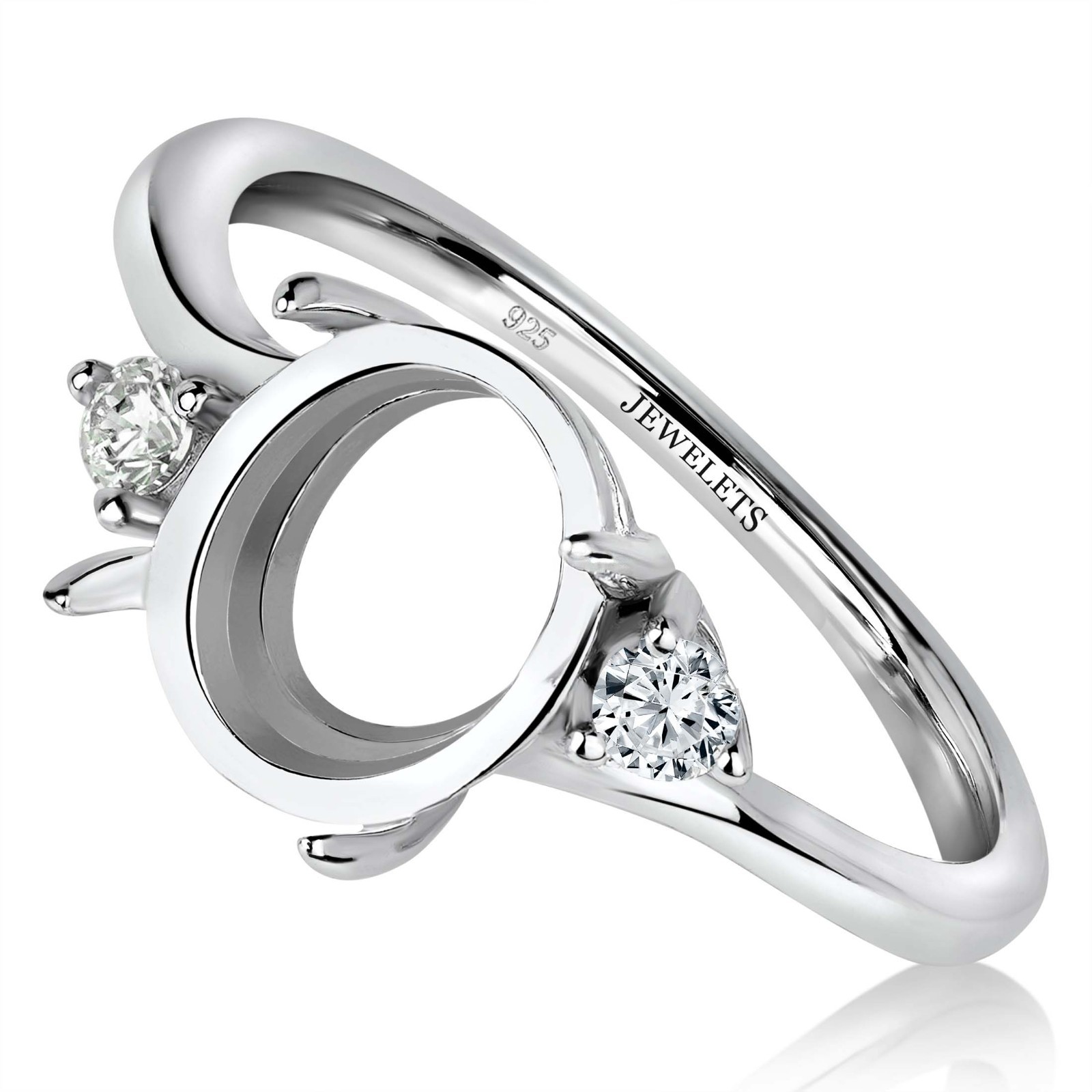 925 Sterling Silver Ring Blank – 8×10 mm Oval Prong Setting with Decorative Side