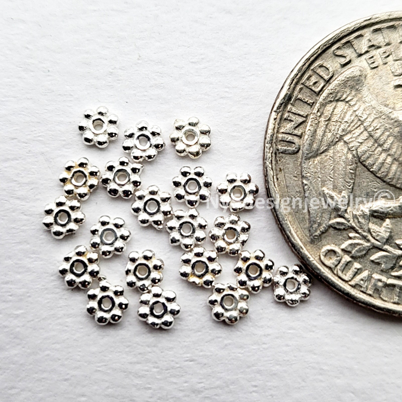 3x3mm 925 Sterling Silver Daisy Spacer Beads 20pcs Flat Round Floral for DIY