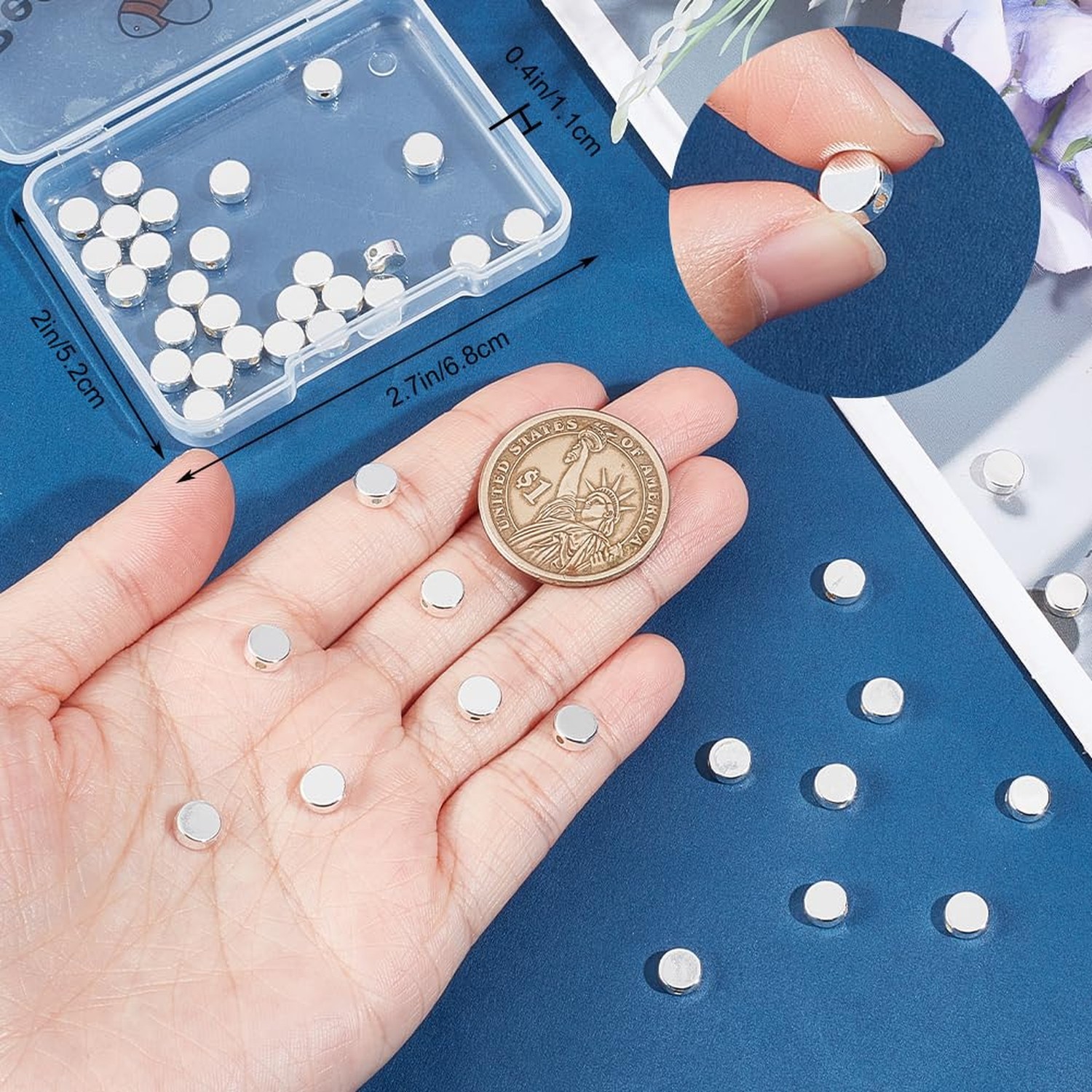 Beebeecraft 1 Box 50Pcs 925 Sterling Silver Plated Brass Coin Beads Flat Roun…