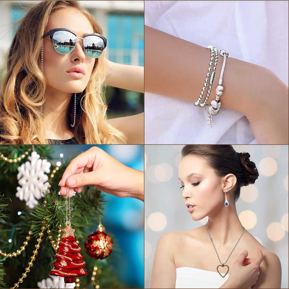 32.8 Feet Stainless Steel Ball Beaded Chain Necklace Chains for Making Jewelry w