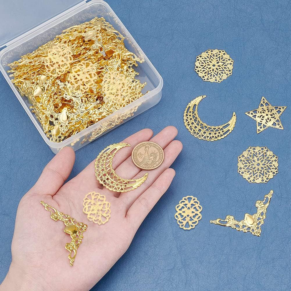 96Pcs Iron Filigree Corner Embellishments for Jewelry Making and Crafts