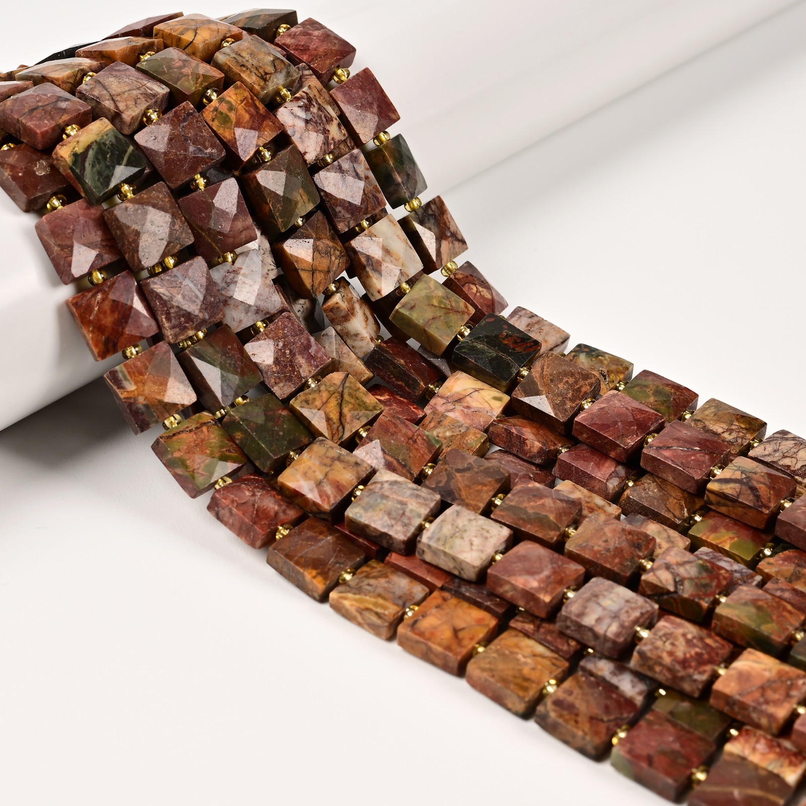02 Mixed Gemstone Faceted Flat Square Shape Beads Size 10mm 15.5″ Strand