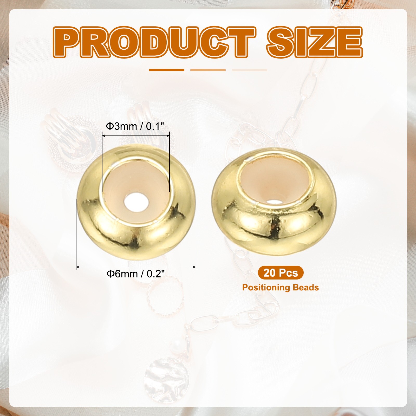20Pcs 6mm Positioning Spacer Beads for Bracelets, 14K Gold