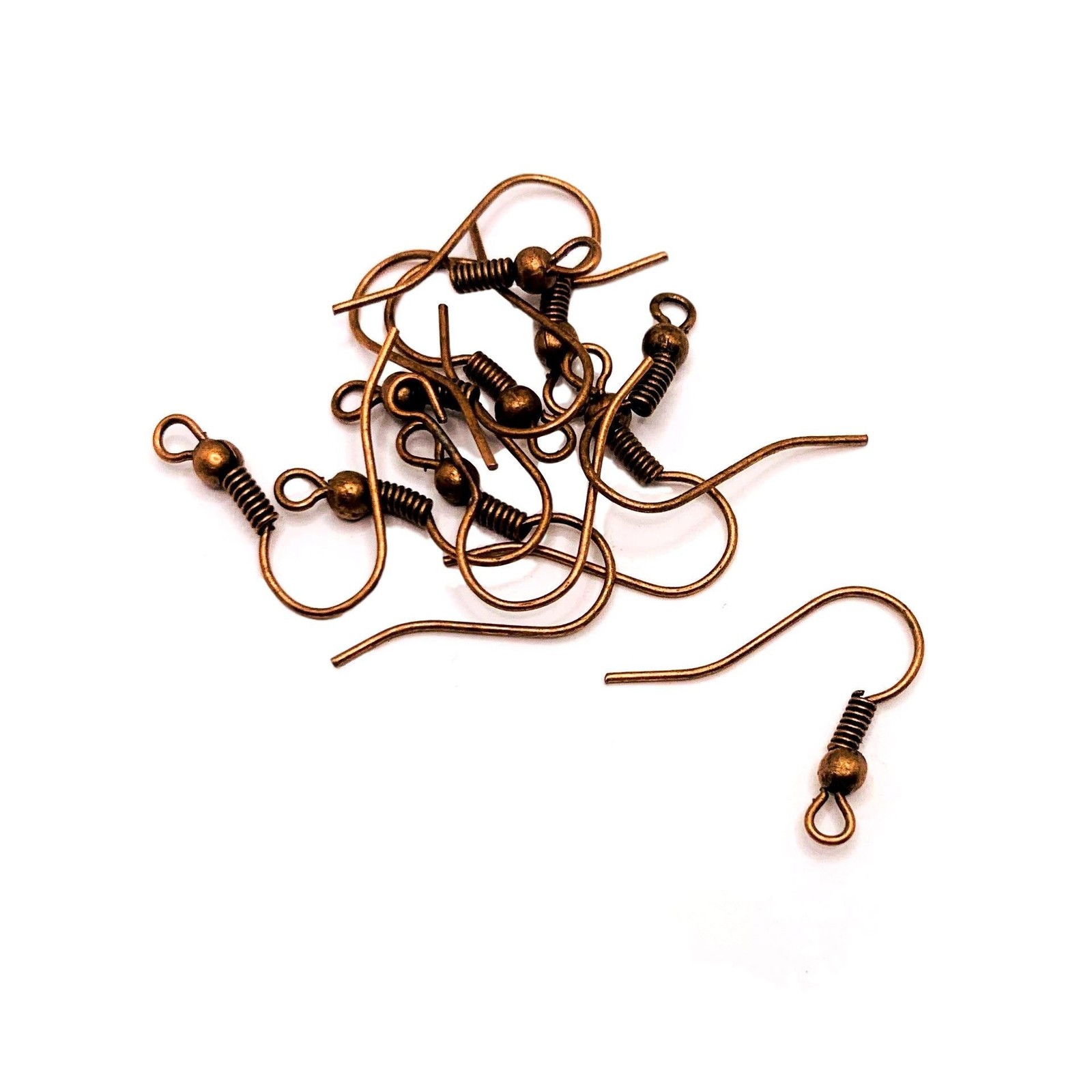 Antiqued Red Copper Fish Hook Earring Wires with Spring and Ball, 20x18mm – US