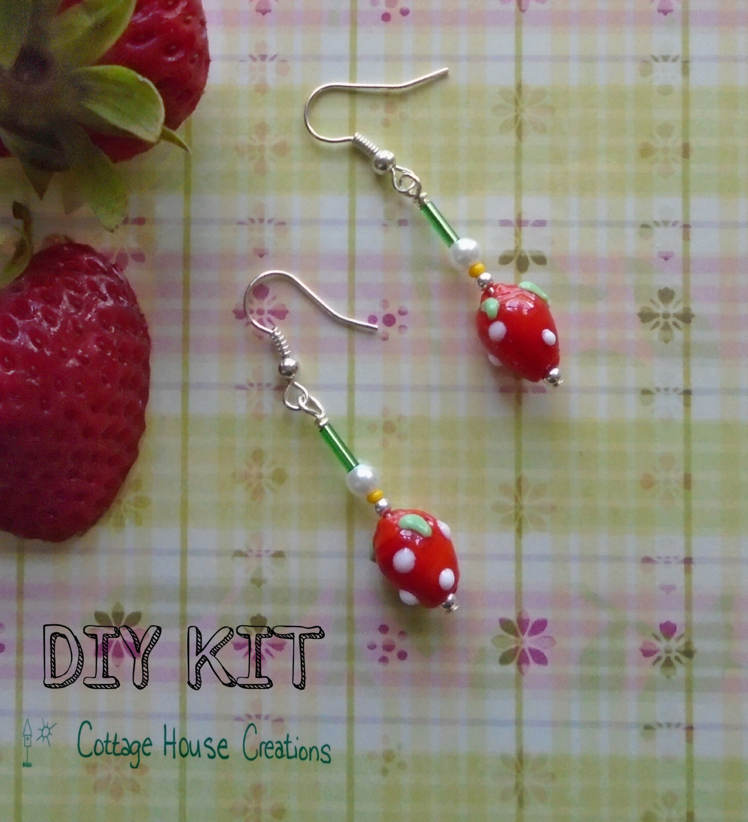 Strawberry Pearl Necklace Earring Glass Bead Jewelry Making Kit