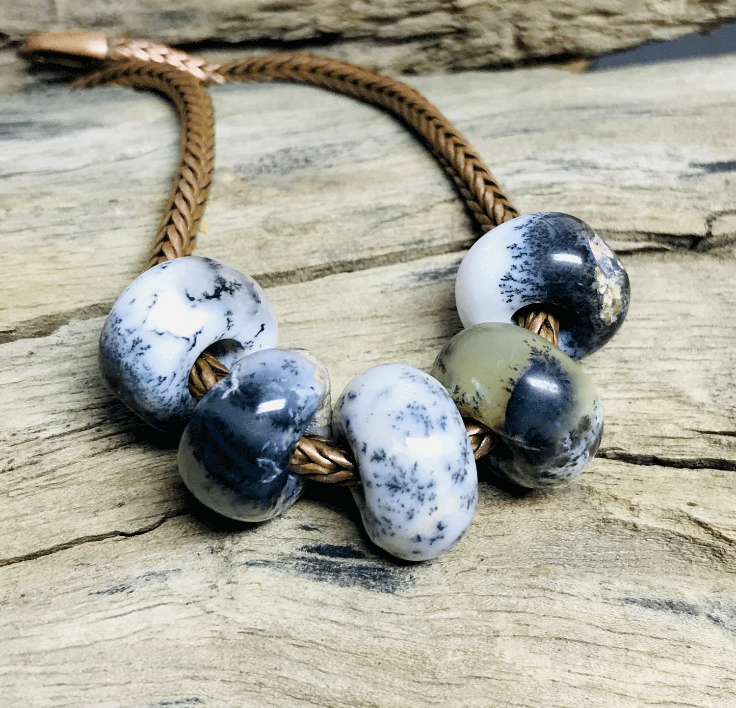 5 Pcs. Dendrite Opal Gemstone 5mm Big Hole Beads Large Hole Beads 14x8mm Beads