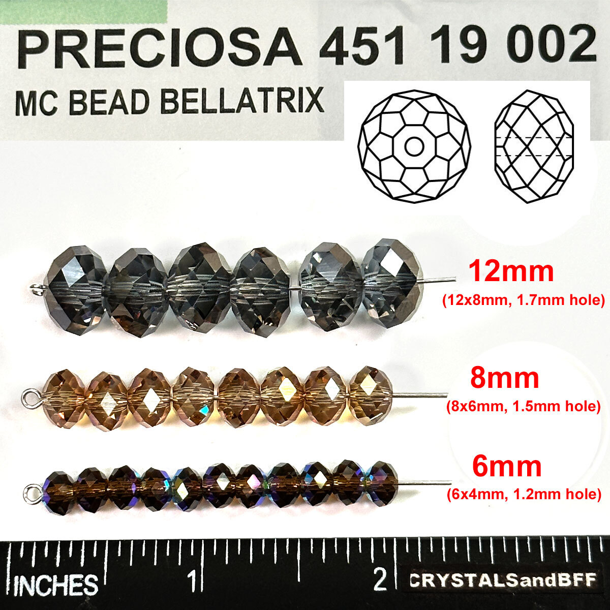 Jet Light Hematite Preciosa Czech MC Bellatrix Spacer Crystal Beads 6mm 36pcs