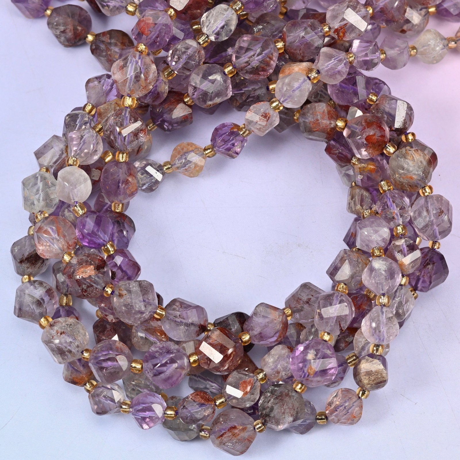 Super 7 Phantom Faceted Spiral Twist Beads: Size 8mm 10mm, Jewelry Making