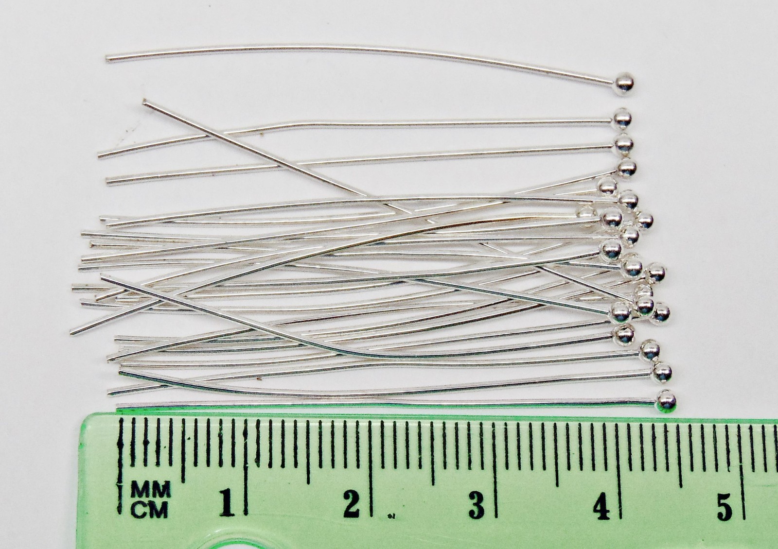100 Silver Plated Brass BALL END HEAD Pins 1.75″ inch 22 gauge No Lead No Nickel