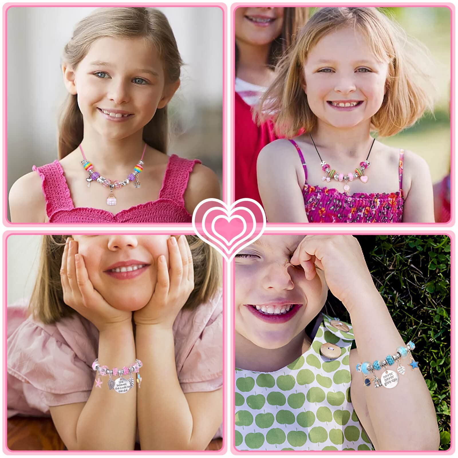 180 Pcs Charm Bracelet Making Kit for Girls, Unicorn Mermaid Multicolor