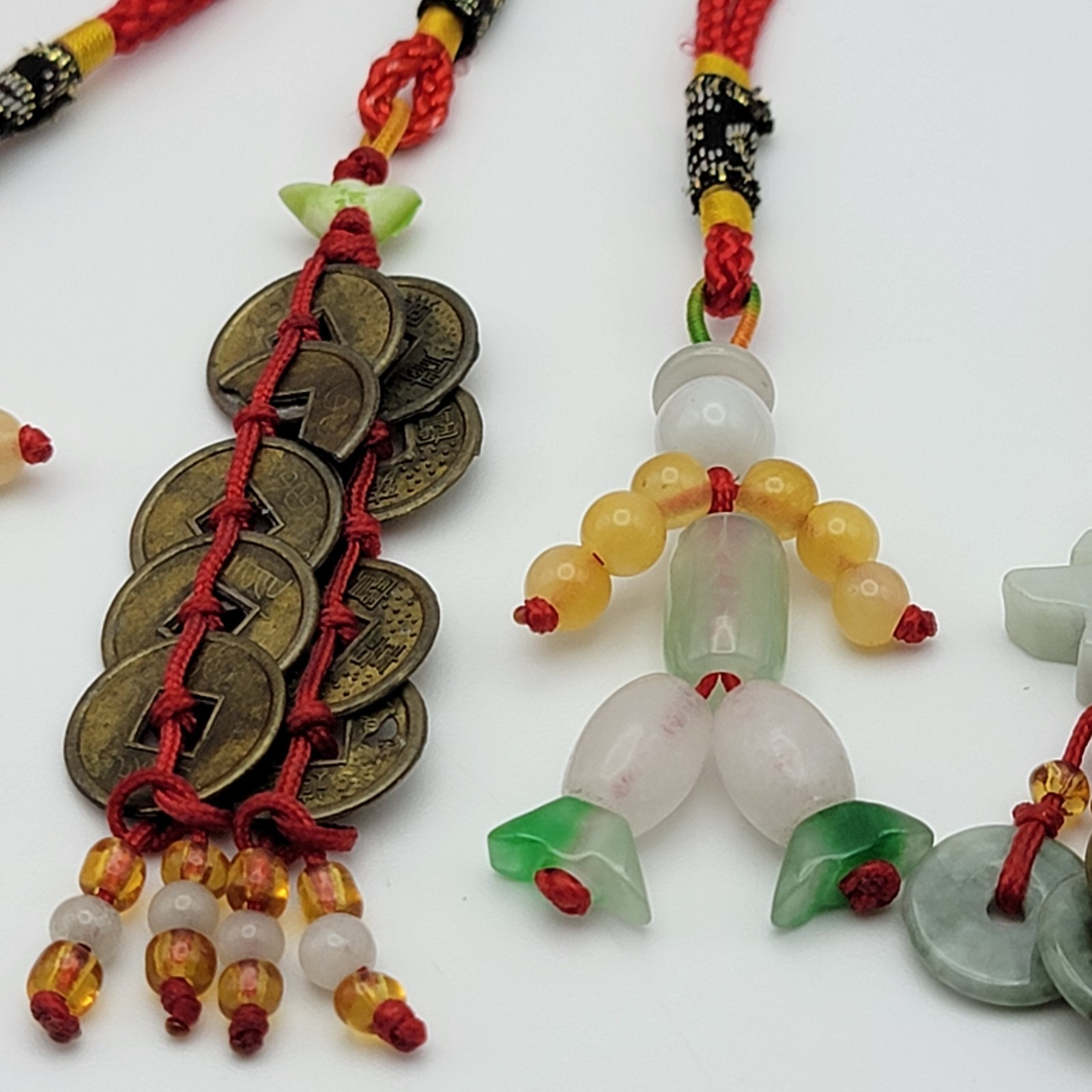 Chinese Lucky Charm Lot Of 7 Pieces Jade Agate Metal Mixed Materials Feng Shui