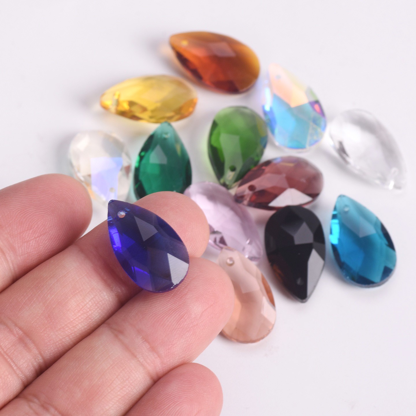 5pcs 22x13mm Teardrop Faceted Crystal Glass Loose Dangle Drop Pendants Beads
