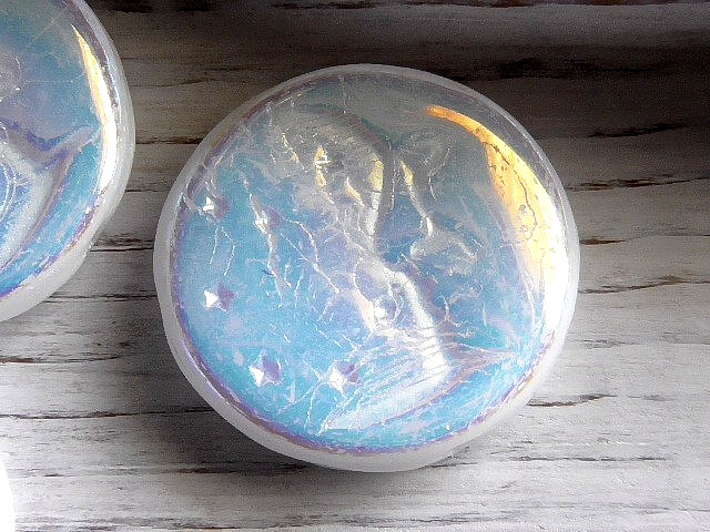 5 – 17mm CZECH OPAQUE WHITE HALF AB MOON FACE, STARS, MAN IN THE MOON GLASS BEAD
