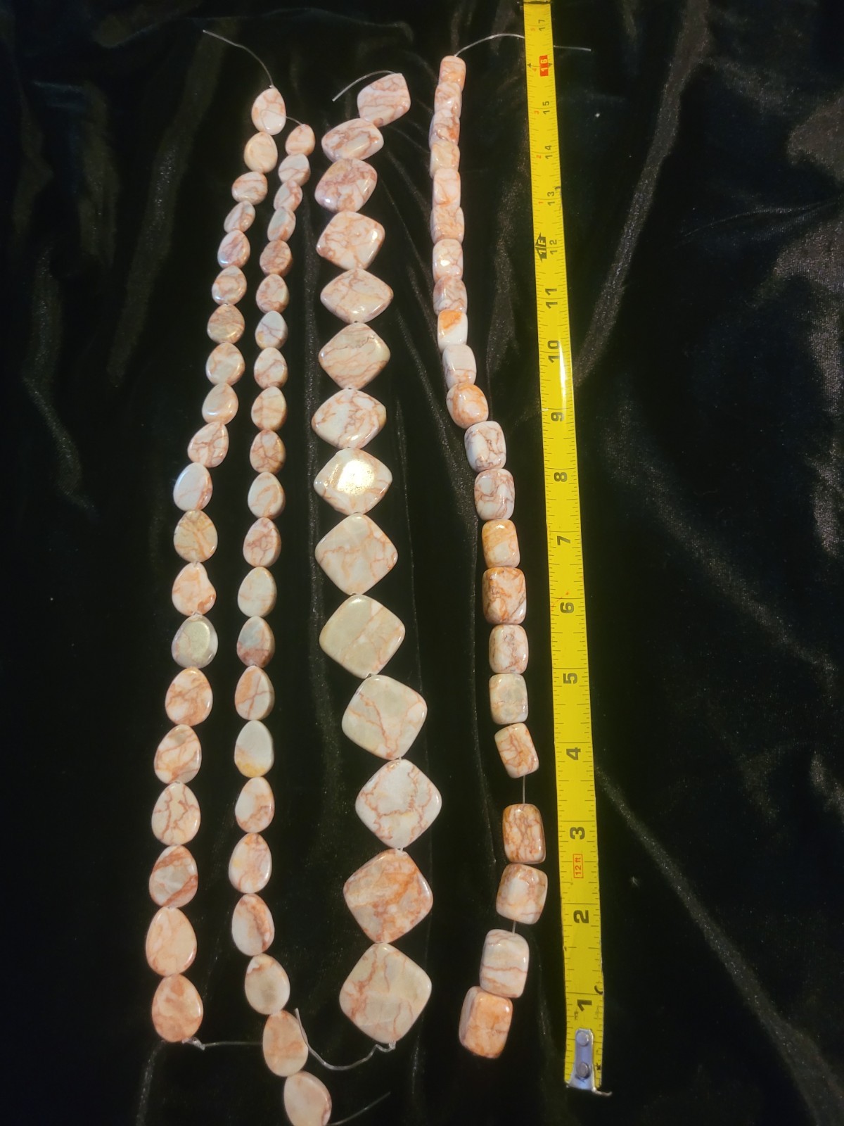 Genuine Natural Stone Beads! Four 16in. Unused Strands Of Beautiful Marble!