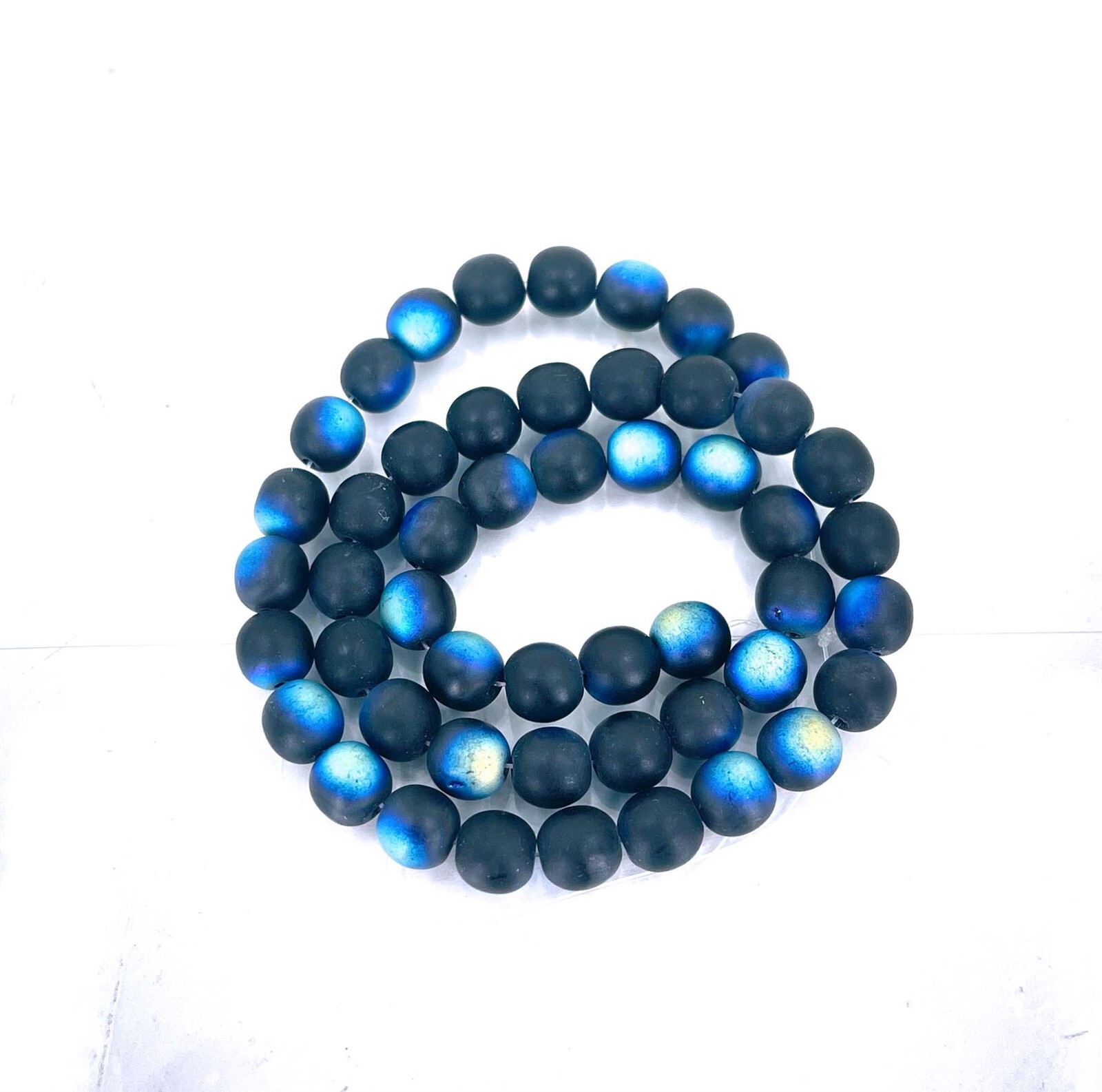 50 Czech Frosted Sea Glass Round Beads – AB Matte Black Jet – moonstone 6mm
