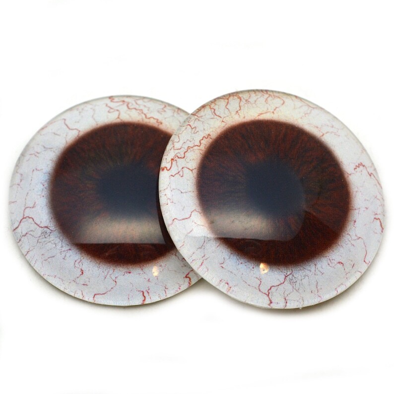 Pair Dark Brown Human Whites Glass Eyes Jewelry Taxidermy Flatback Cabochons