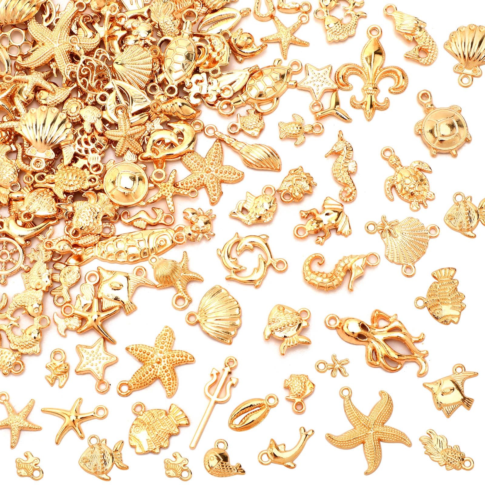 120 PCS Summer Beach Charms for Jewelry Making, Assorted KC Gold Ocean Life S…