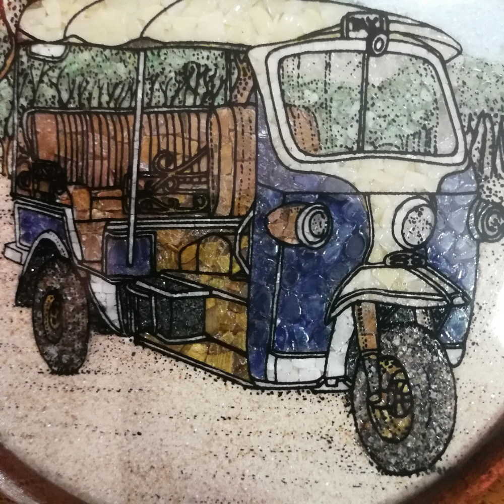 Natural Gemstone Picture Antiques Arts Decorative Thailand Vehicle TUKTUK Car