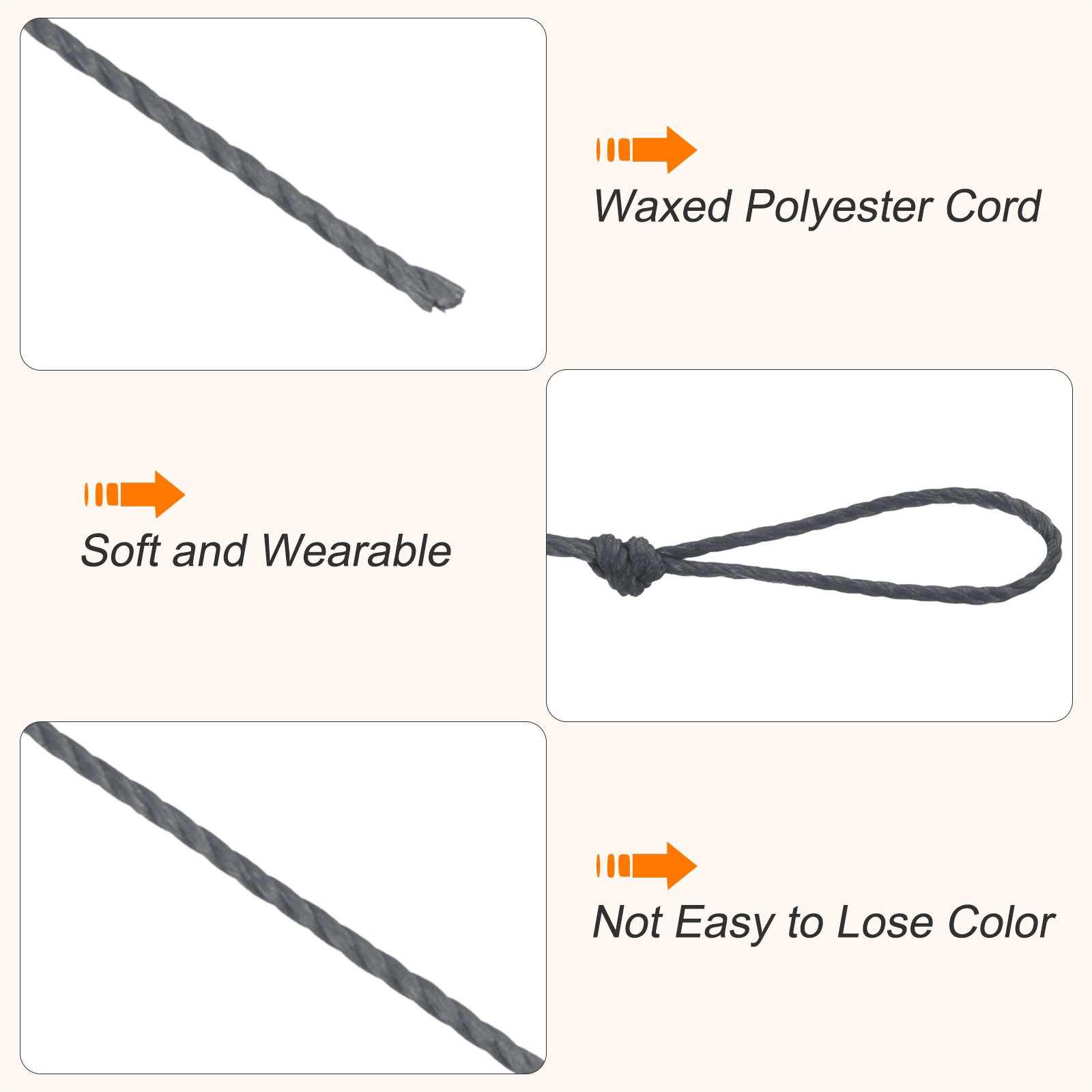 Waxed Cord 0.45mm Waxed Thread 87 Yard Wax String Leather Cord (Dark Grey)