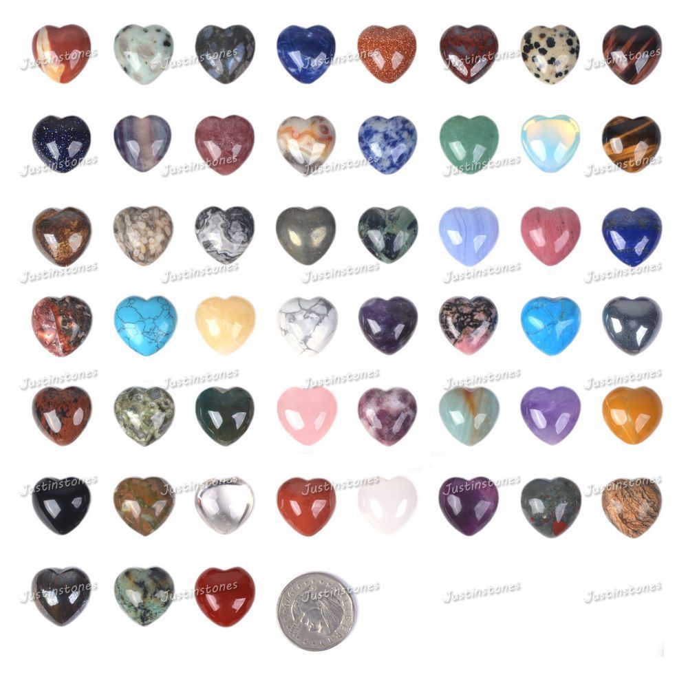 20mm Gemstone Rock crystal puff LOVE hearts Crystal healing Reiki pocket stone
