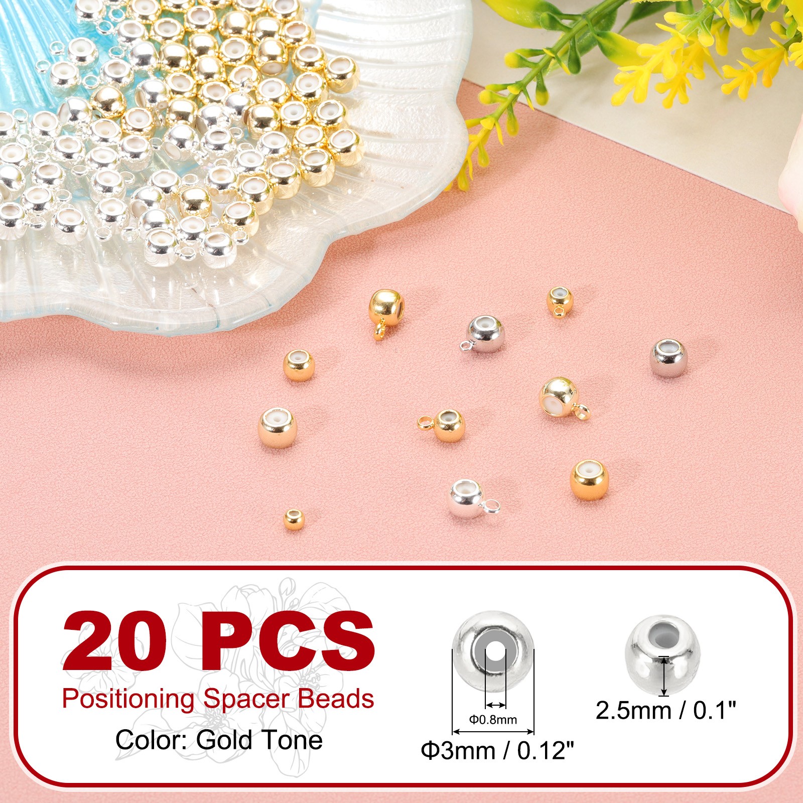 20 Pcs 3mm Stopper Positioning Spacer Beads, Silver Tone