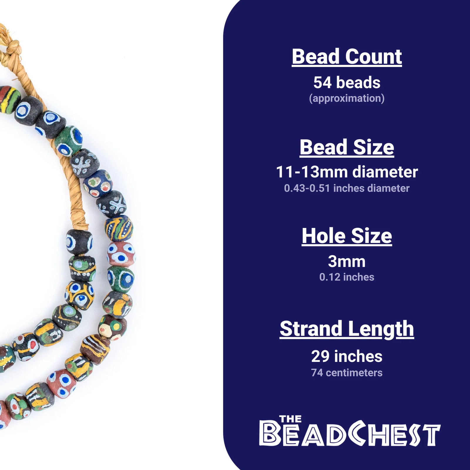 Mixed Krobo Powder Glass Beads Round 12mm Ghana African Multicolor Large Hole