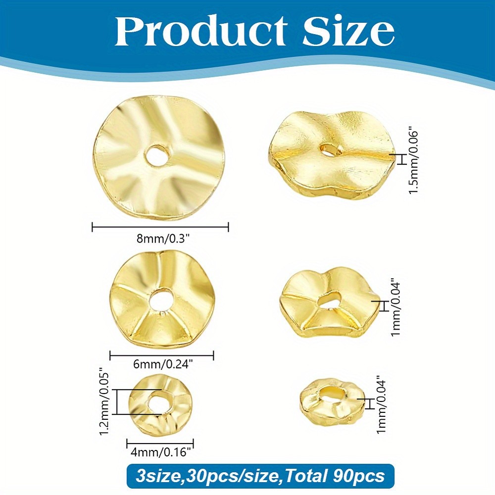 1set 90pcs 3 styles Brass Spacer Beads Flat Round Shape Long-Lasting