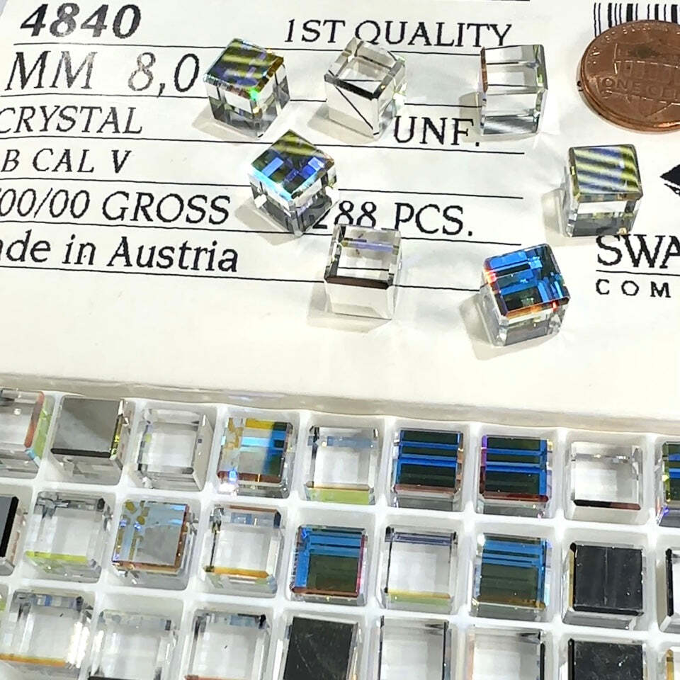 Swarovski Art.# 4840 – Crystal AB CAL Cube Fancy Stones 12pcs size 8mm SW135