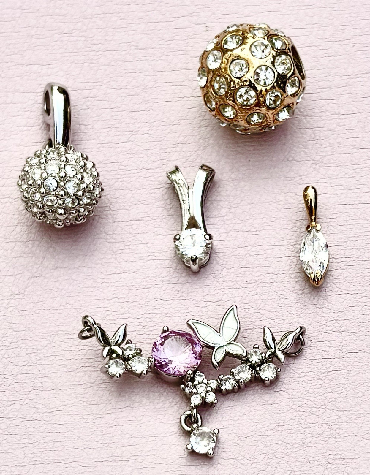 Charm Pendant Lot Crystal Cubic Zirconia Stirling 925 Gold Tone Jewelry Making